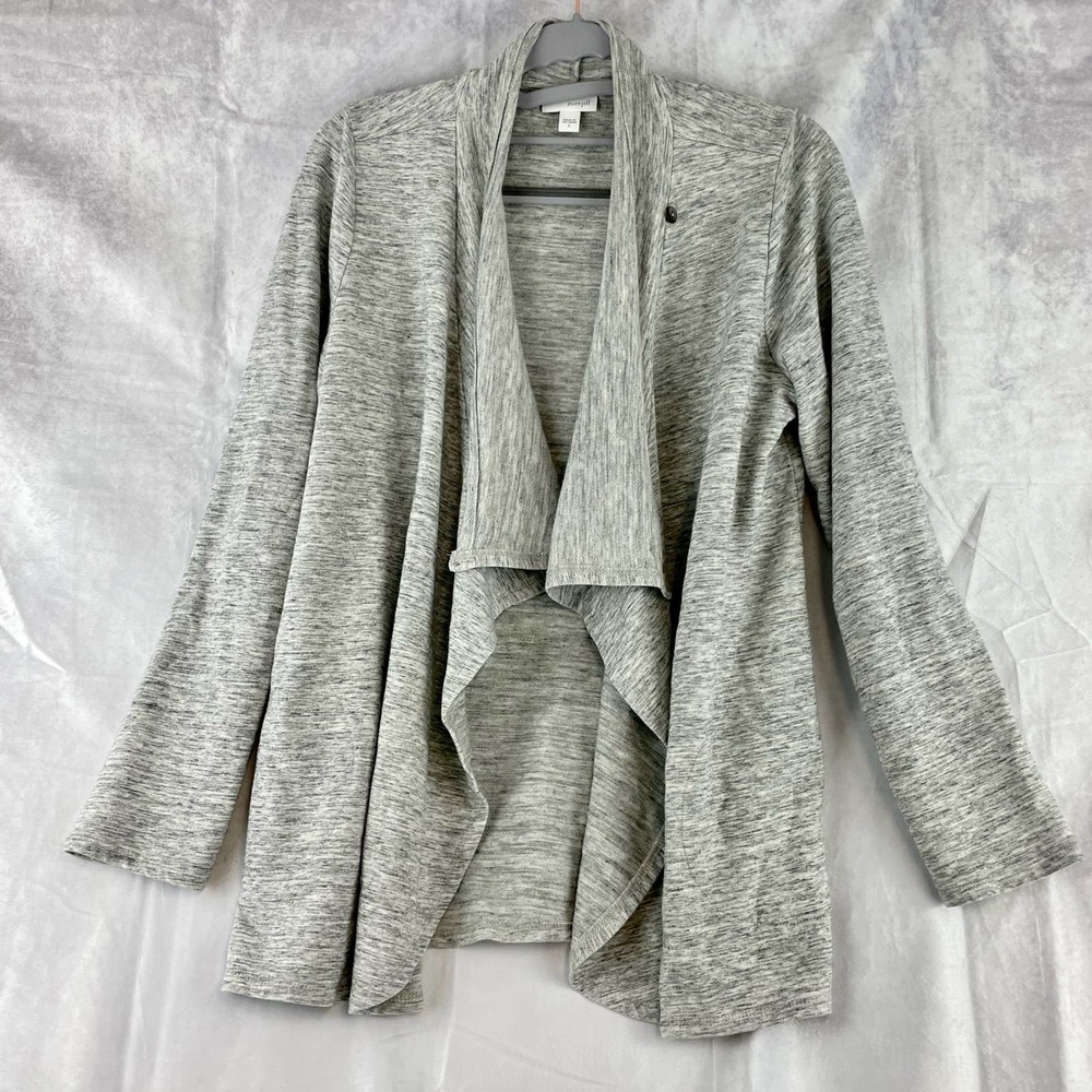 Pure Jill Gray Open Front Water-fall Knit Cardigan Size S